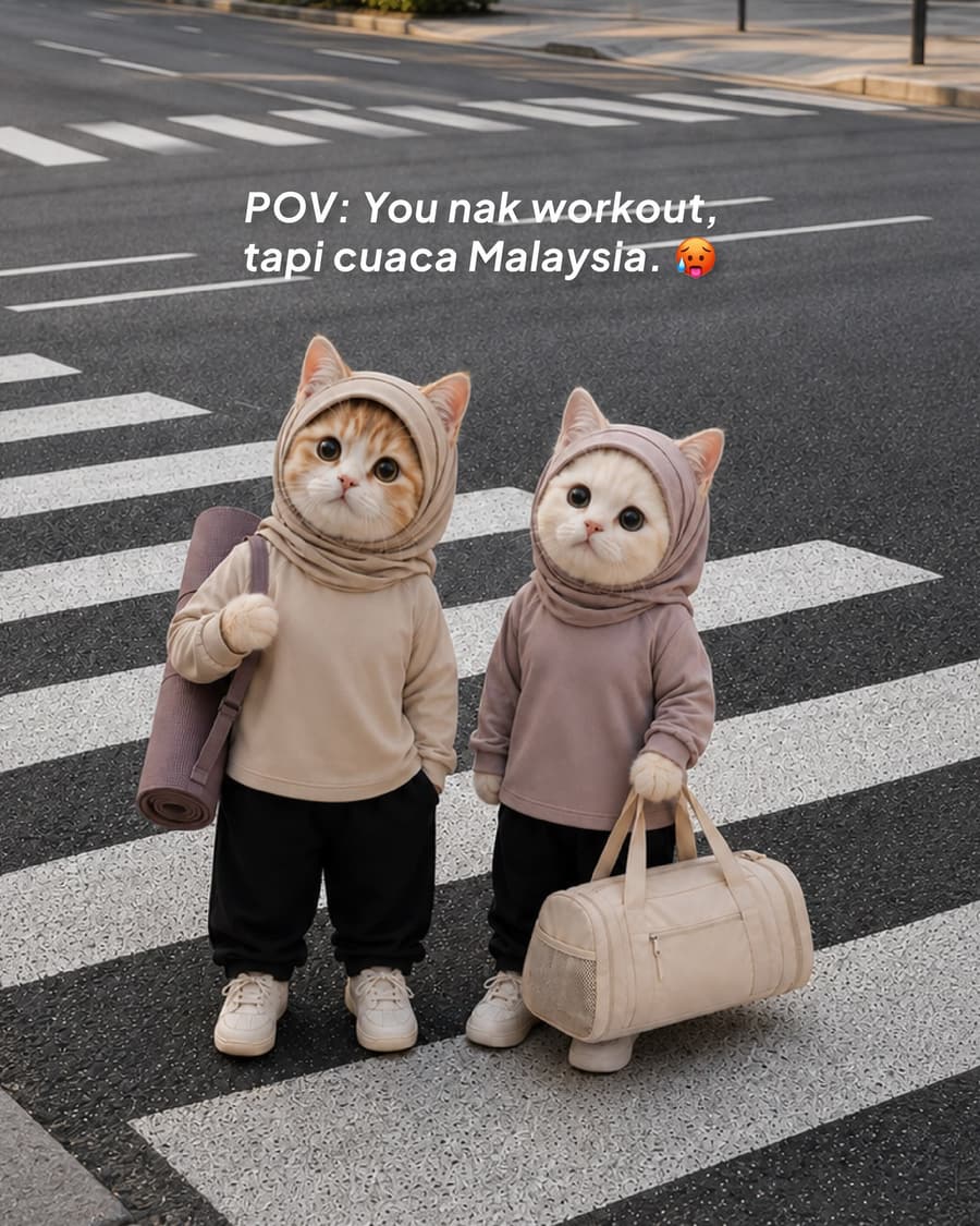 Skys meme — two cats in hijabs heading to the gym