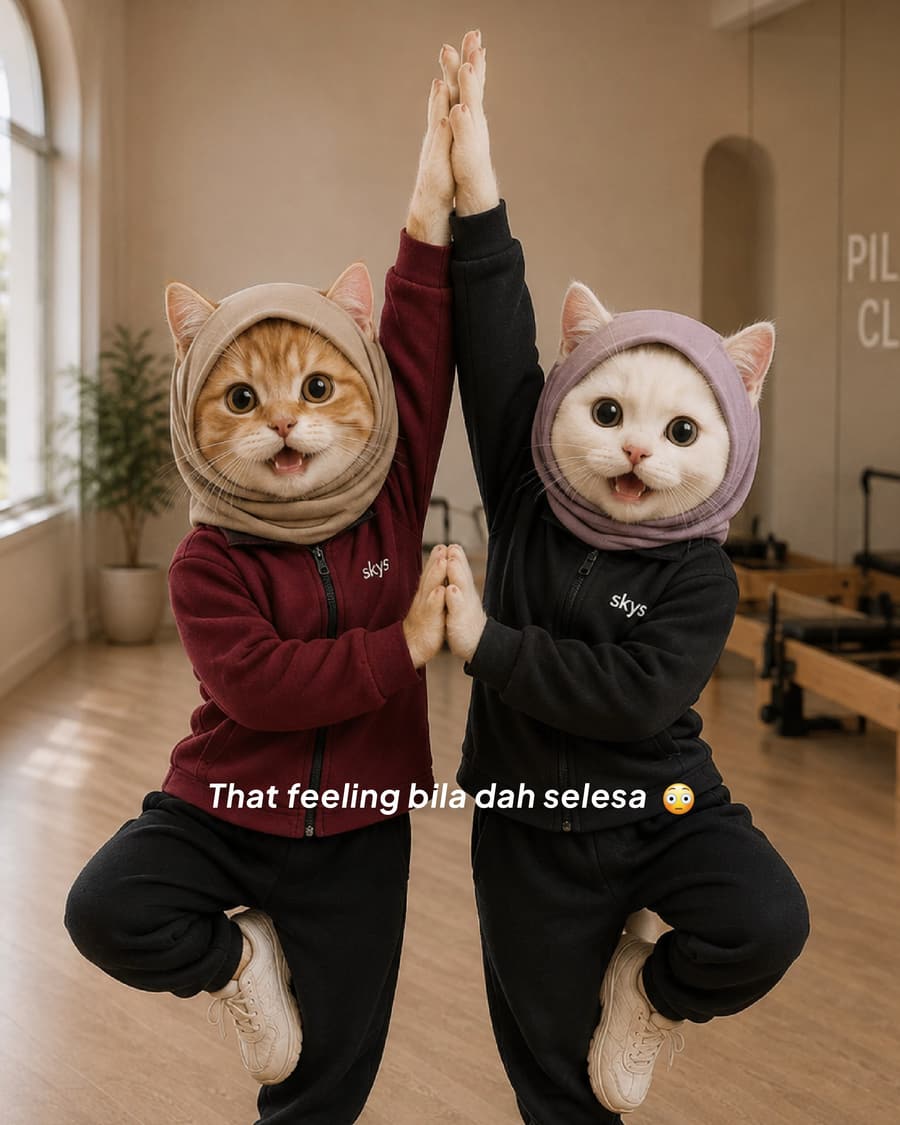 Skys meme — kittens in skys half-zips celebrating a finished workout